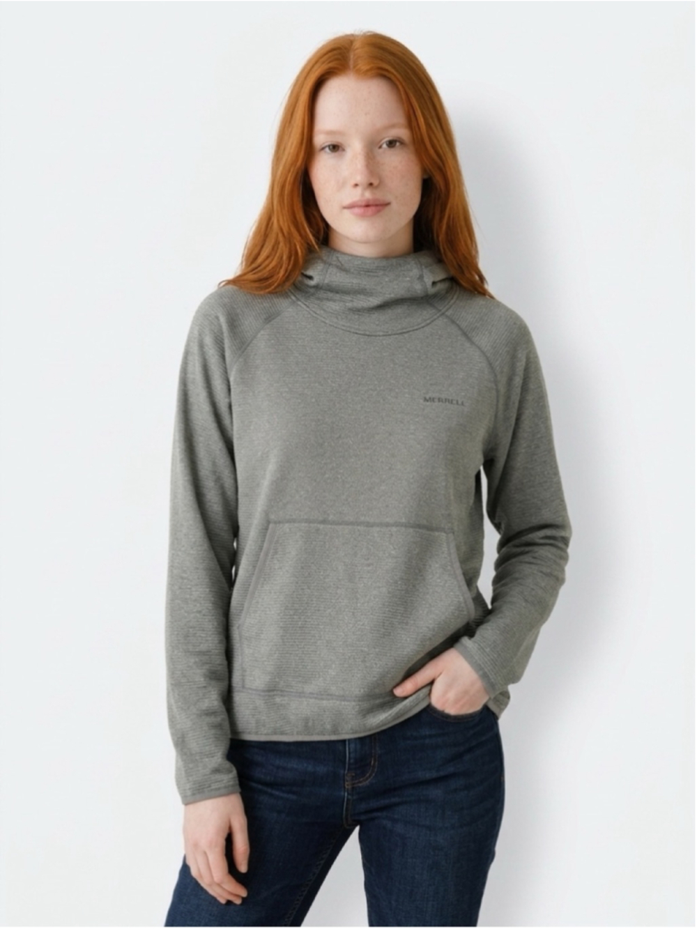 Merrell Women's Gray Funnel Neck Pullover Sweater with Hood - XL